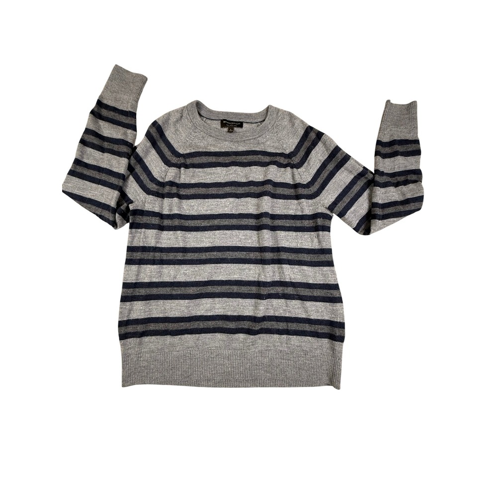 Banana Republic Mens Gray Striped‎ 100% Merino Wool Sweater Size L Winter